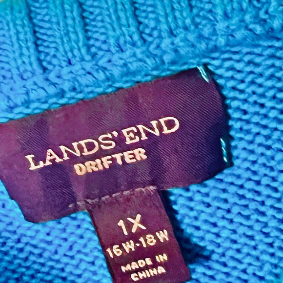 Land’s End Women's Cotton Drifter Cable Crew Neck Sweater Blue sweater 1X - Picture 6 of 9